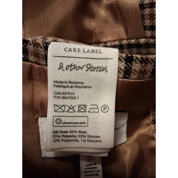 & Other Stories Wool Blend Plaid Blazer Size 4 NWT - Picture 7 of 11